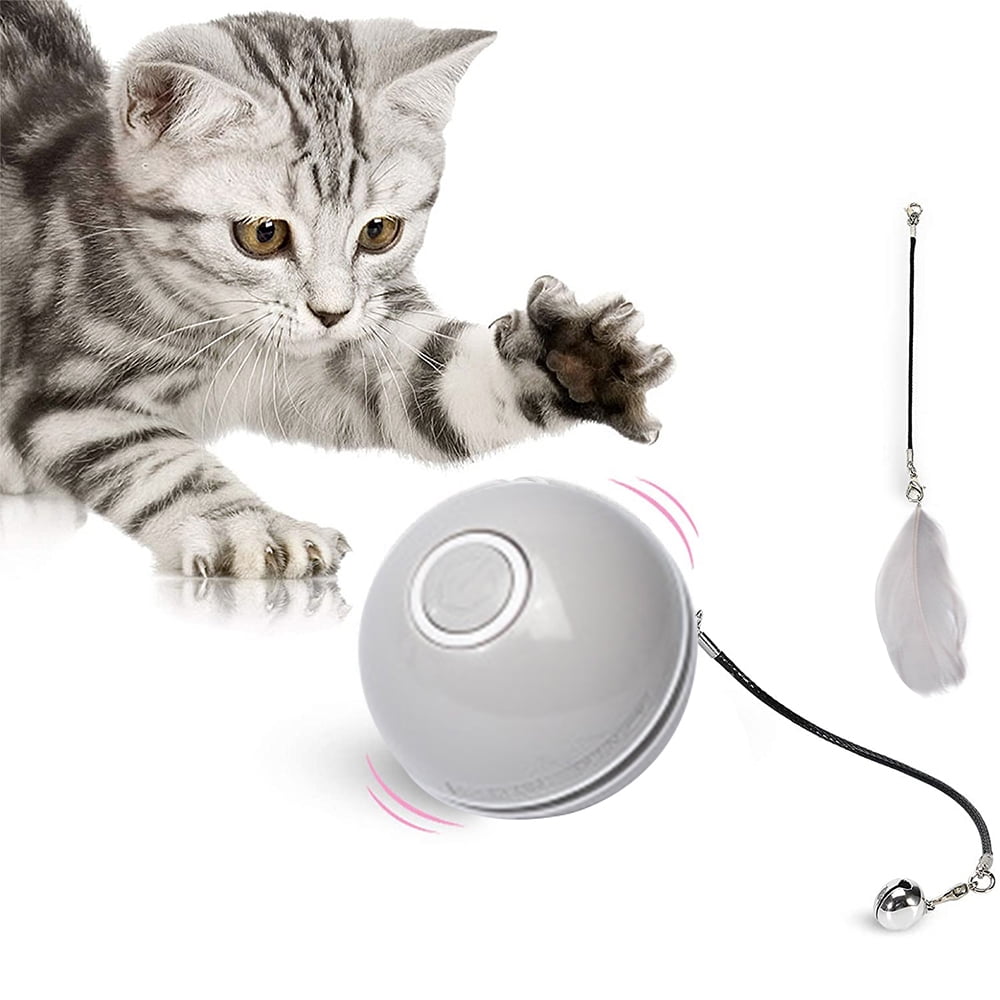 Greswe Interactive Cat Toys For Indoor Cats Automatic Rolling Kitty Toys Build In Spinning Color Led Light Usb Charging Timing Motion Ball With Fea