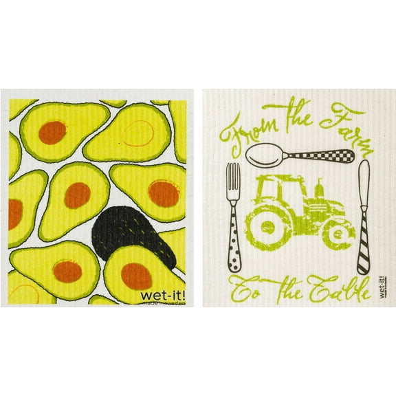 Wet-It! Swedish Treasures Dishcloth & Cleaning Cloth - Set of 2 - Avocados  & Farm-To-Table - (Paper Towel Replacement)