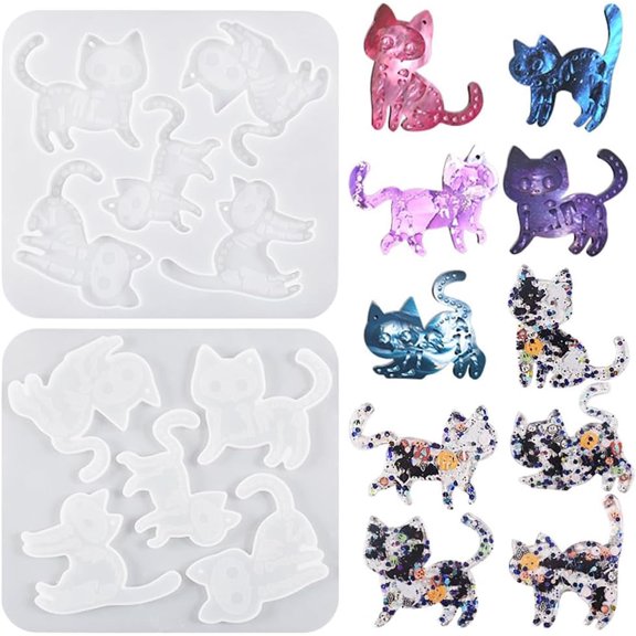 5 Cavity Cat Resin Mold - Animal Silicone Jewelry Casting Mold - Kitten Shaped Epoxy Crystal for DIY Crafts, Keychain, Pendant Charms
