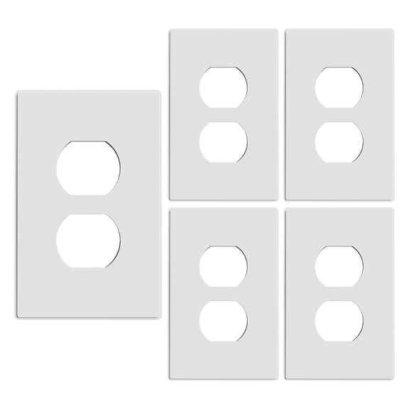 1-Gang Plastic Screwless Duplex Wall Plate, Matt Finish, Middle Size,White, 5 Pack