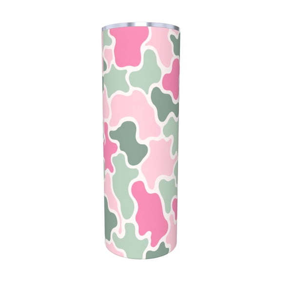 20oz Pink Sage Green Abstract Camo Travel Tumbler with Handle and Straw Lid Insulated Car Coffee Cup Gift for Women with Straw