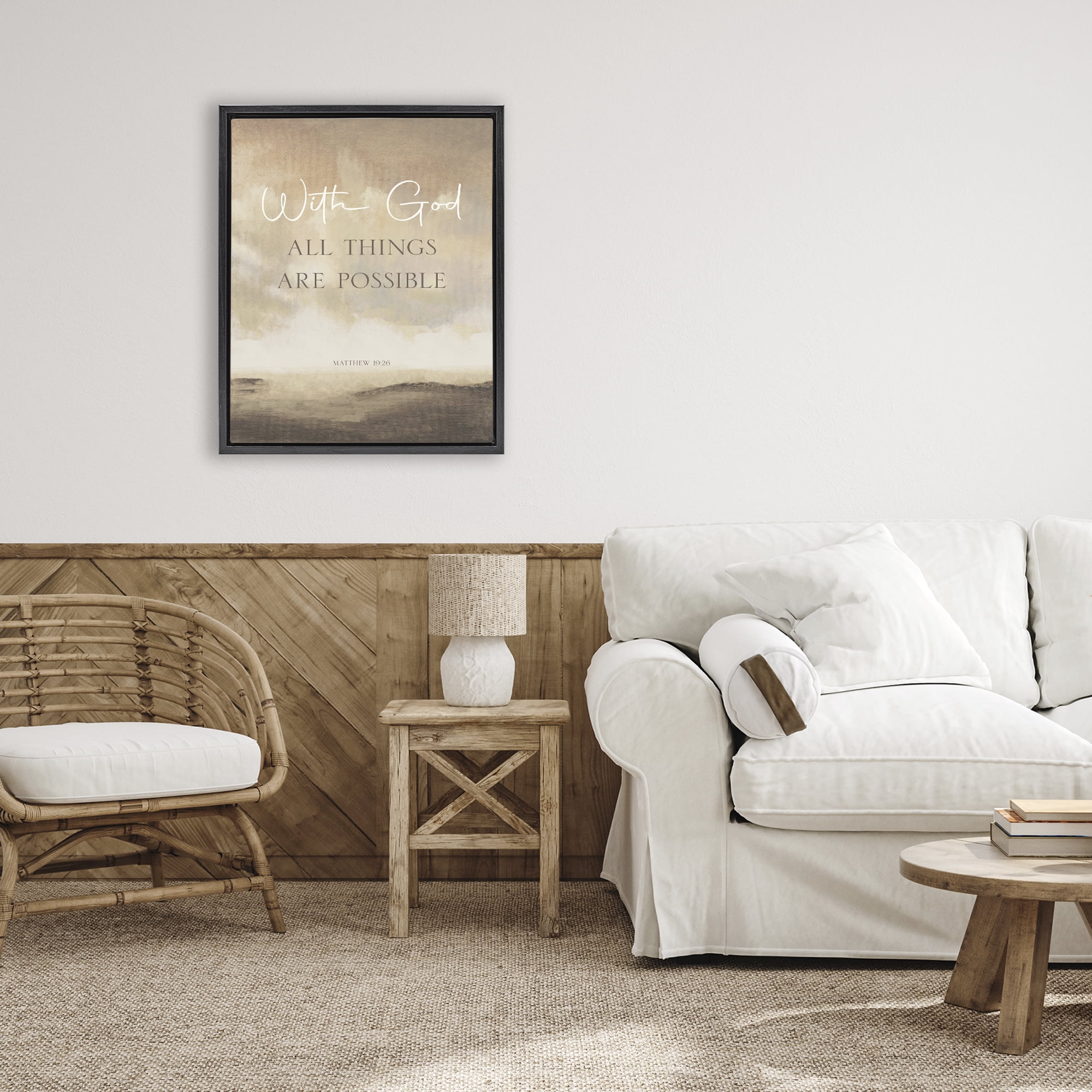 Stupell Industries With God Matthew Proverb Black Framed Floater Canvas Wall Art, design by John Spaeth