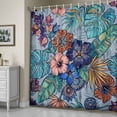 thumbnail image 5 of Retro Flowers Shower Curtain, Blue Brown Flower Green Leaf Bohemian Abstract Waterproof Shower Curtain Set with 12 Hooks Lightweight Bath Curtains Fabric Bathroom Decor 72x84 Inches, 5 of 9