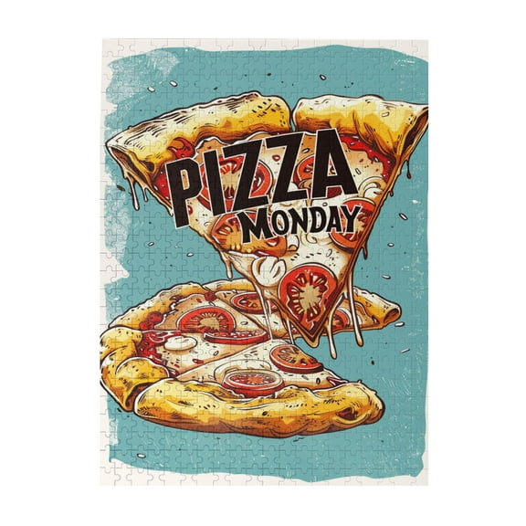 500 PCS Pizza Monday 500 Piece Puzzle For Adults,Brain Challenge,Featuring Classic And Enticing Illustrations,Depict A Plate Of Pizza,Relax And Enjoy The Fun Of Solving Puzzles,Fun Wooden Puzzle