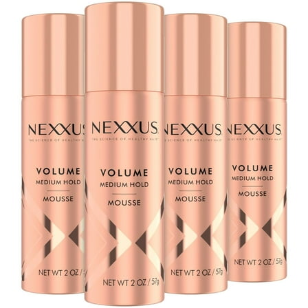 Nexxus Travel Mousse, Volume Medium Hold 4-Pack – 72-Hour Anti-Humidity Shield, 48-Hour Frizz Control, Rose Fragrance, 2 Oz Ea