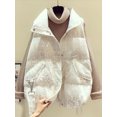 thumbnail image 2 of Chaleco de lentejuelas para mujer, chaqueta informal de longitud media con cremallera, manga con bolsillo grande, Otoño e Invierno, 2 of 5