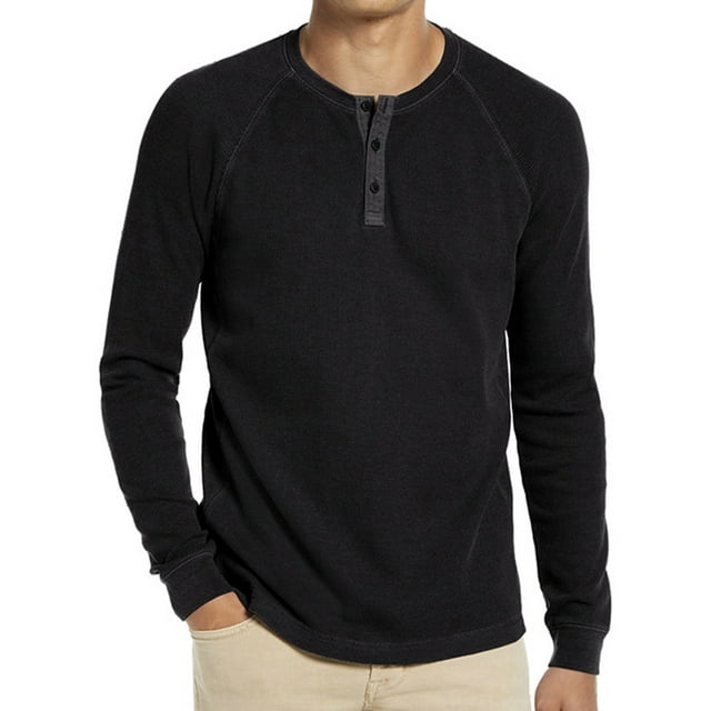 Innerwin Blouse Long Sleeve Mens Summer Tops Beach Solid Color Casual T Shirts Black S