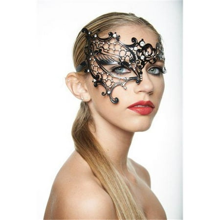 Kayso K2007BK Phantom of the Opera Black Laser Cut Masquerade Mask with Clear Rhinestones