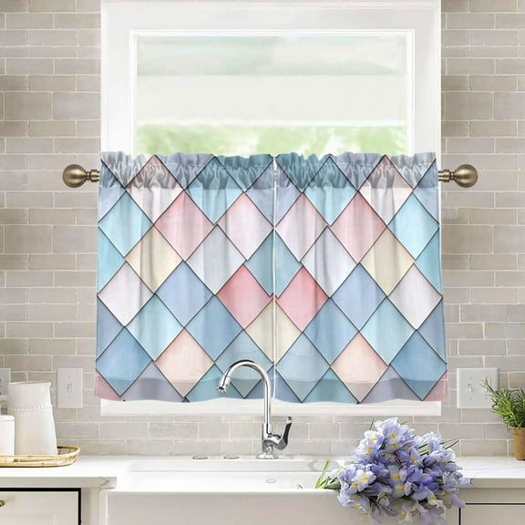 Yayeee Kitchen Curtains Tier Pair Light Filtering 27"x36" Rod Pocket Short Cafe Window Panel, Beige Art Pattern