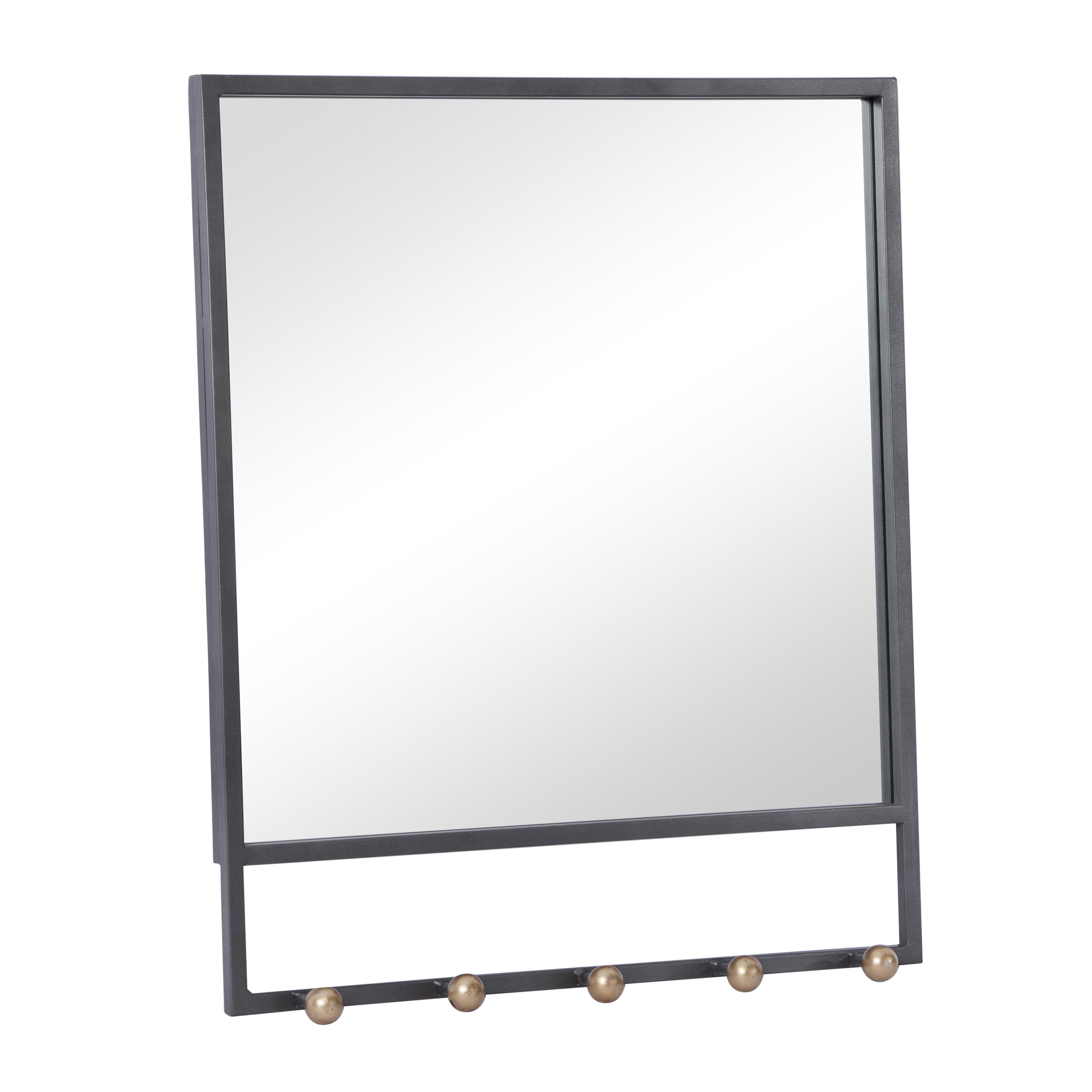 DecMode 20" x 24" Black 5 Hooks Wall Mirror