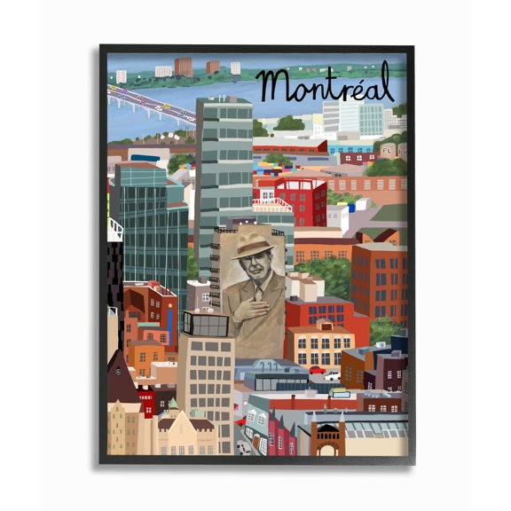 Stupell Industries Montreal Patron Saint Canadian Landmark Colorful City Architecture Framed Wall Art Design by Carla Daly, 24" x 30", Black Framed