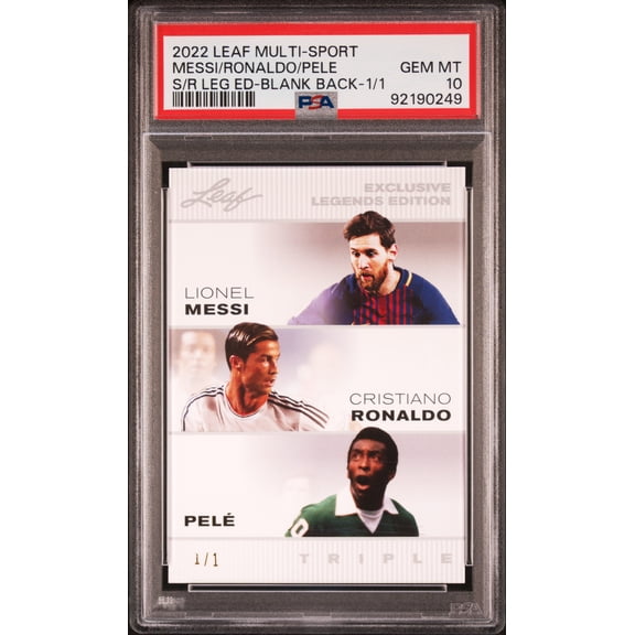 PSA 10 Lionel Messi/Pele/Cristiano Ronaldo 2022 Leaf Triple White Blank Back 1/1