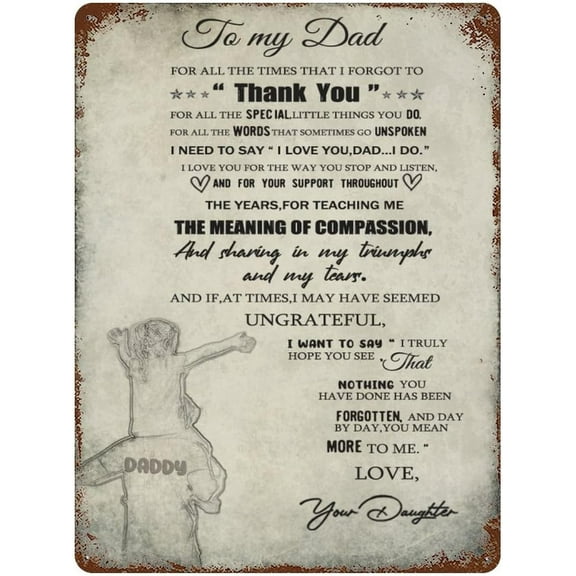 Vintage Hanging Plate to My Dad from Daughter Metal Tin Sign,Birthday Gifts for Dady,Dad Gifts for Dad Stepdad, Inspirational Quote Sign for Home Bedroom Decor 5.5"x8"