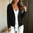 thumbnail image 6 of Women Button Hooded Sweatshirt Jacket Soft Lightweight Hoodies Cardigan with Drawstring Hem Side Pockets Loose Fitting Casual Daily Outwear Black M, 6 of 7