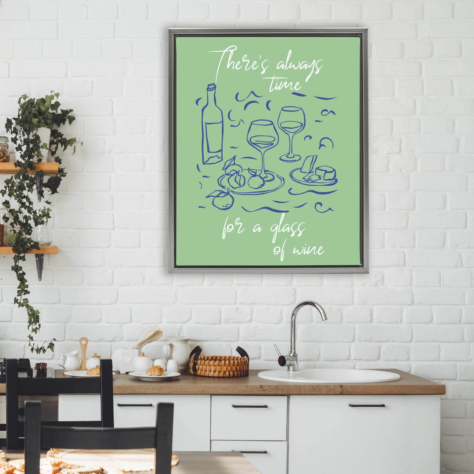 Stupell Industries Always Time For Glass Of Wine Gray Framed Floater Canvas Wall Art, design by The Prints Vibe