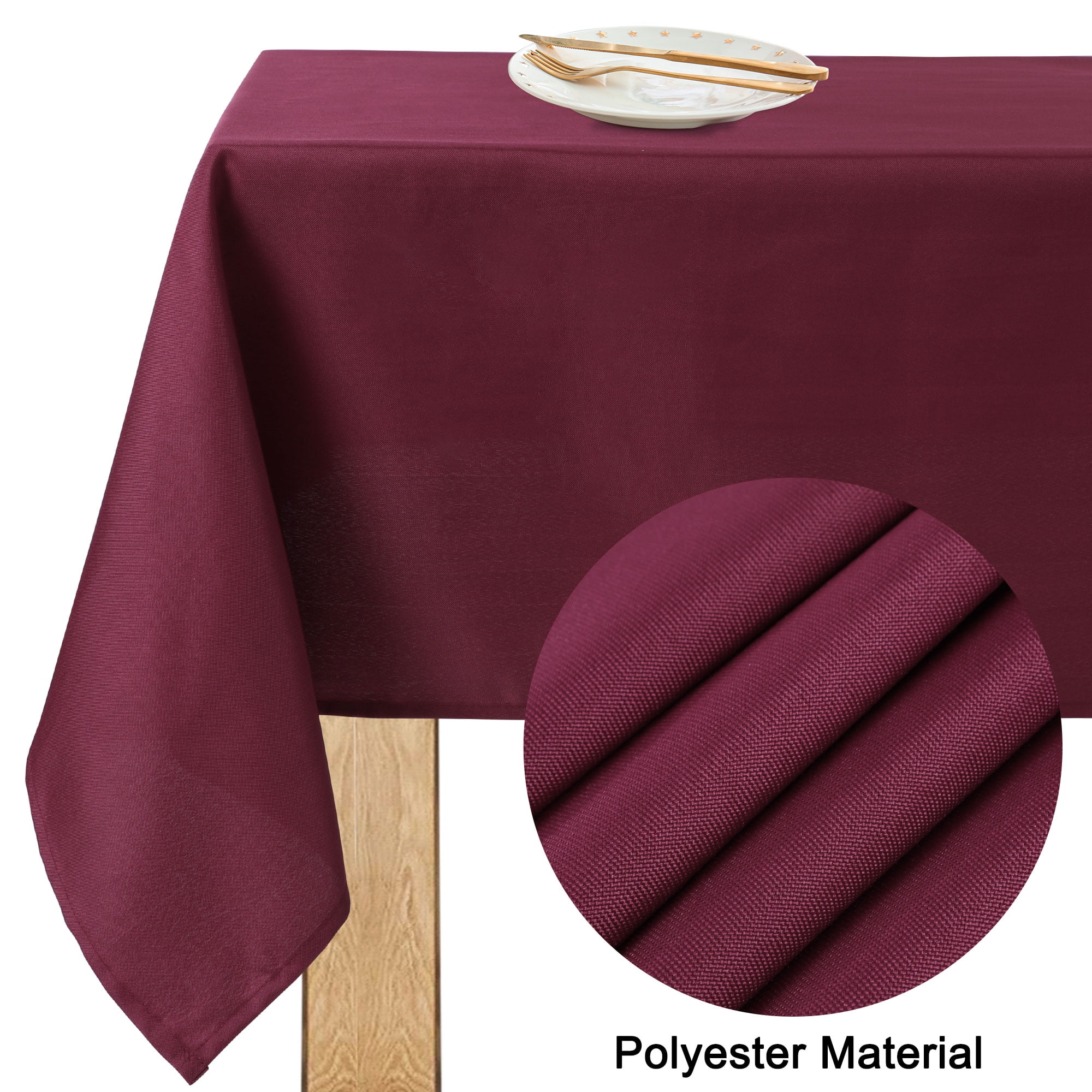 Unique Bargains Tablecloth Washable Polyester Table Protector Burgundy 83" x 59"