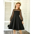thumbnail image 3 of Oudiya Girls Mesh Puff Lantern Long Sleeve High Waist Formal A Line Black Dress with Pockets for Kids 6-13 Years, 3 of 8