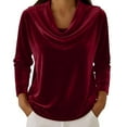 thumbnail image 6 of IMENGL Long Sleeve Shirts for Women Casual Velvet Cowl Neck Pleated Elegant Fall Ruched Blouse Soft T-Shirt Women's Basic Tee Long Sleeve Tops,Red, 6 of 7