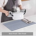 thumbnail image 4 of Navy Blue Striped Placemats for Dinning Table Set of 4, Farmhouse Striped Geometric Art Burlap Kitchen Place Mats Waterproof Cloth Table Mats, Indoor Outdoor Placemats Easy Clean Dinner Decor, 4 of 8