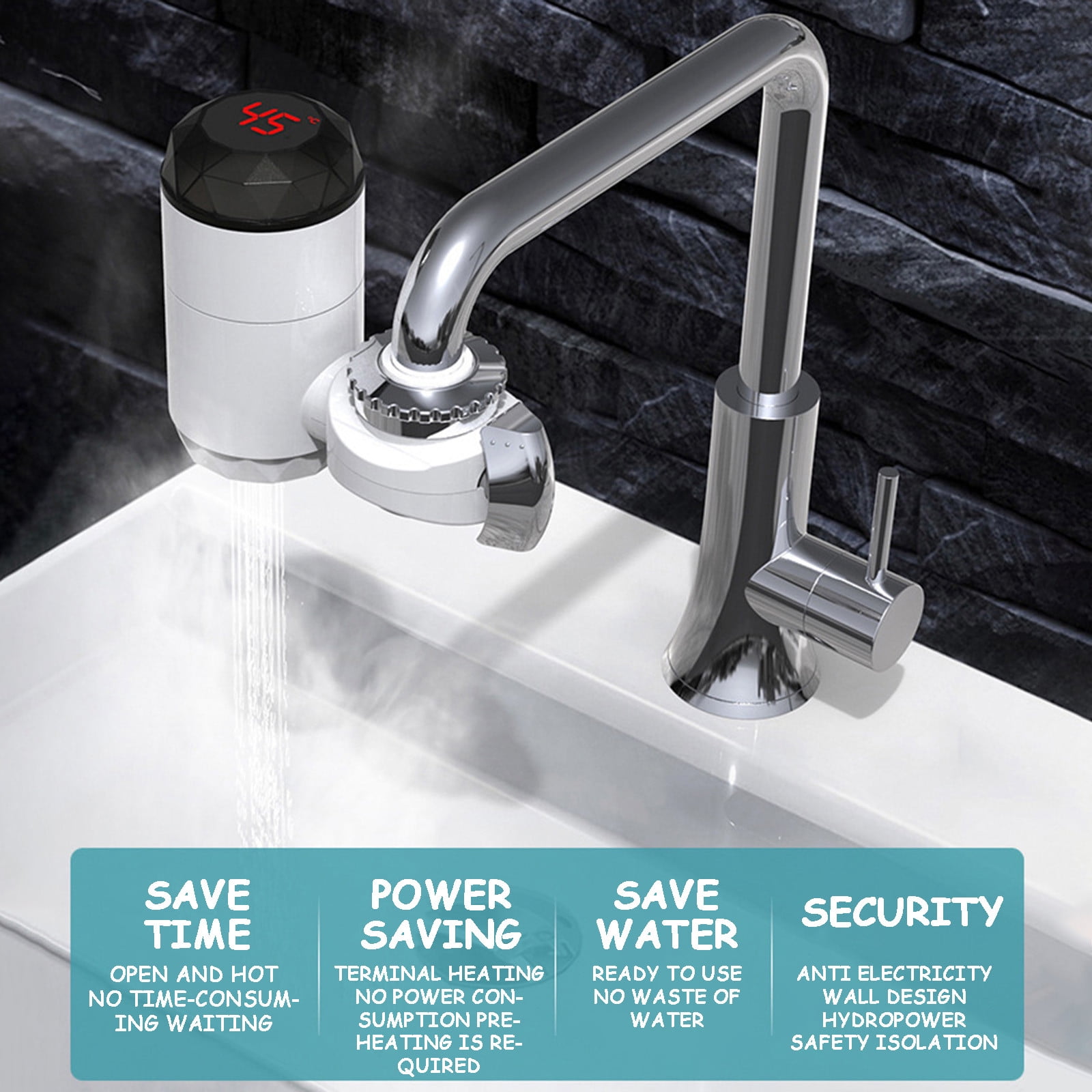Instant Tankless Electric Hot Water Heater Faucet | Fast Heating Tap with LED Digital Temperature Display | Dual Use for Hot & Cold Water | Easy Installation | 15x13cm | 1 Heating Faucet + Connectors