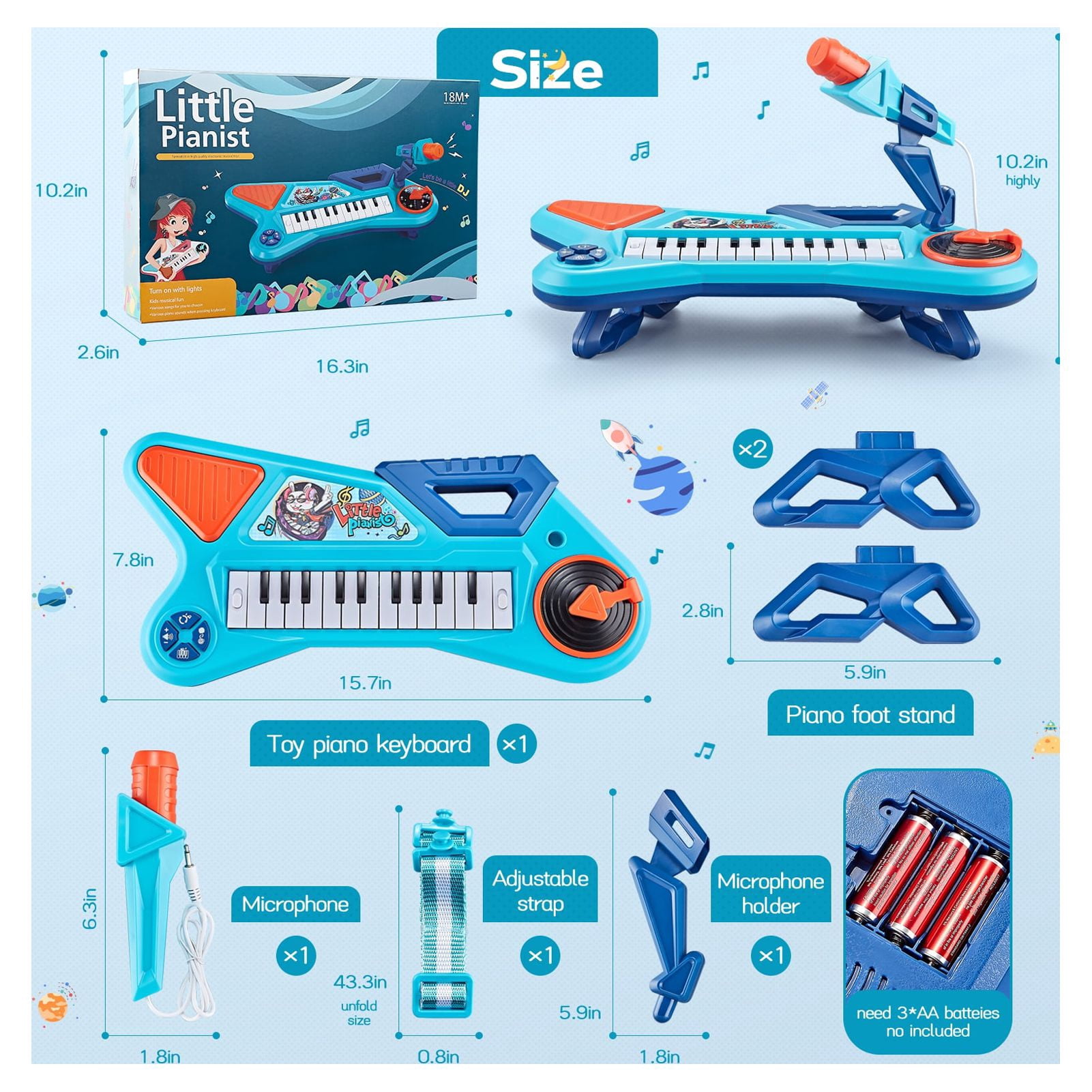 First Birthday Toddler Piano Toys for 1 Year Old Boy Gift Baby Keyboard and Microphone Musical Instruments