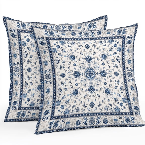 Throw Pillow Covers 20x20 Inch Set of 2, Farmhouse Boho Waterproof Outdoor Pillow Covers, Blue Country Vintage Chic Abstract Floral Decorative Cushion Pillowcases for Couch, Sofa, Bed, Garden, Patio