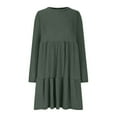 thumbnail image 5 of Ygbgbb Women's Fashion Solid Color Round Neck Long Sleeve Round Neck Dress Long Skirt (Green,M), 5 of 9