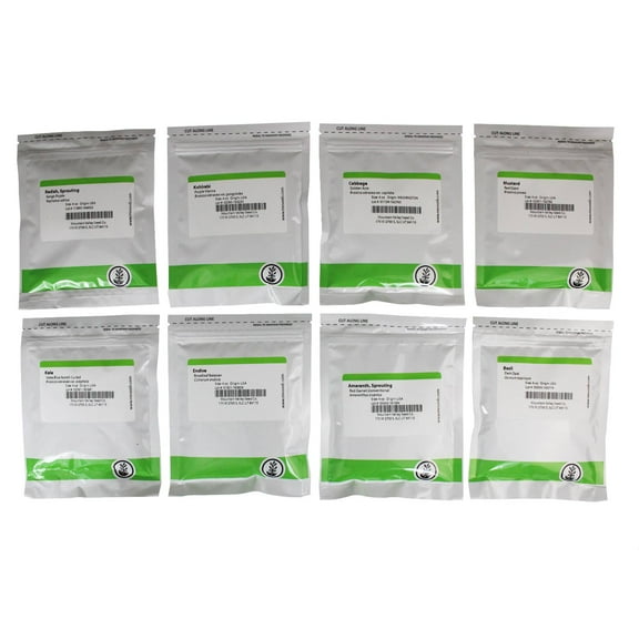 Colorful Microgreens Seeds Assortment: Eight 4 Oz. Resealable Bags of Micro Greens Seed: Red Amaranth, Purple Basil, Sango Radish, Purple Kohlrabi, Red Cabbage& More