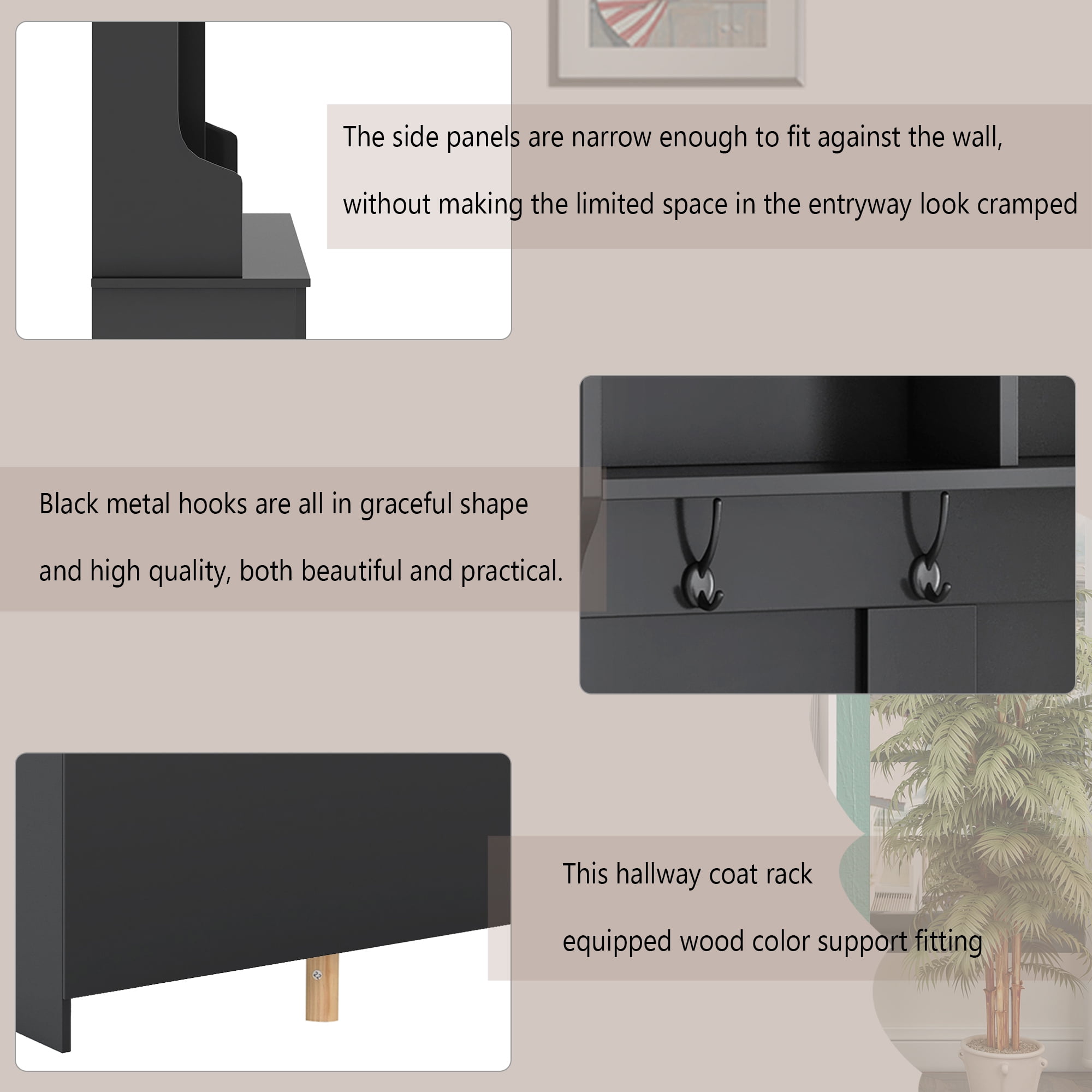 Aukfa 60" Wide Hall Tree with Storage and 24 Shoe Cubbie - Black