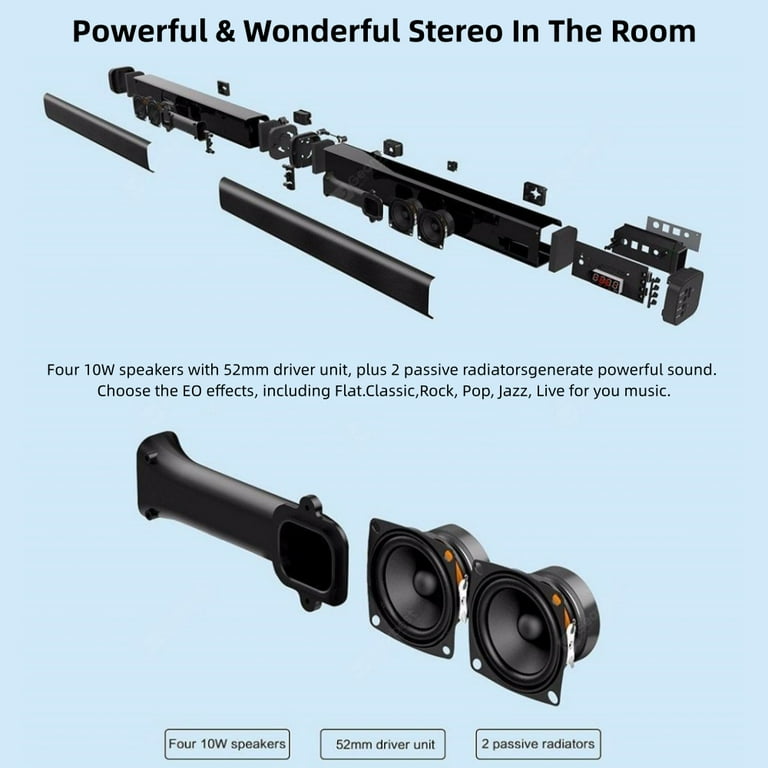 3D Stereo Home Theater Soundbar, 40W Bluetooth5.3 TV Soundbar Speakers, Wireless Surround Sound System Range from 26.2 To 32.8ft for TV and Desktop PC