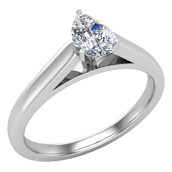 Diamond Engagement Ring For Women Pear GIA Certified Solitaire 3-Prong 0.50 Carat 14K White Gold (H,I1)