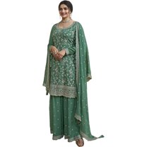 Indian Designer Palazzo Outfits Eid Special Pakistani Shalwar Kameez Suits ( Light Green, L - 42 )