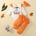 thumbnail image 3 of GYRATEDREAM 3Pcs Newborn Infant Girls Halloween Clothes Set Baby Long Sleeve Pumpkin Print Rompers Top + Trouser Pants + Headband Outfits for 0-12 Months, 3 of 8