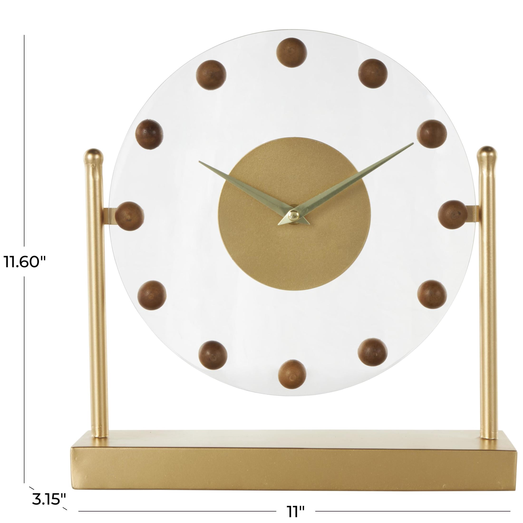 DecMode 12" Gold Metal Acrylic Face Clock with Wood Ball Accents