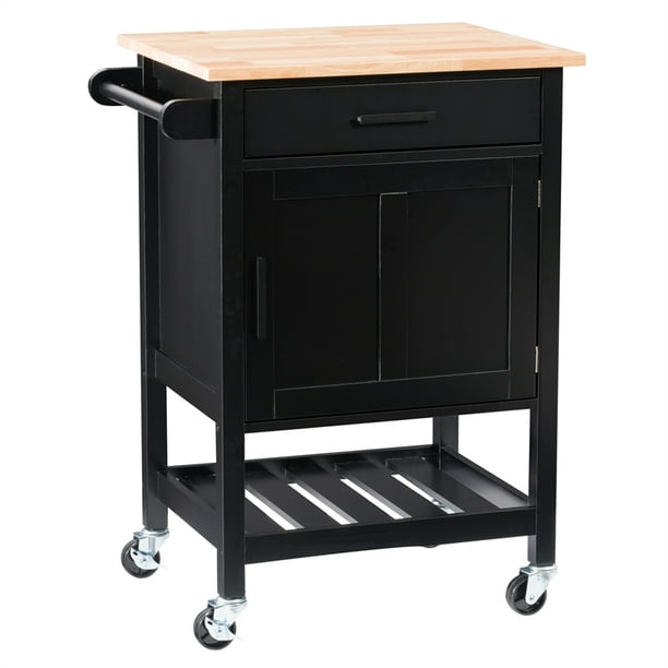 CorLiving Sage Black Portable Wood Kitchen Cart with Closed Storage