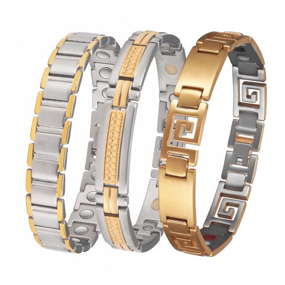3 PCS Gold Stainless Steel Magnetic Bracelet for Men Jewelry, Length 21.5cm, Width:12mm