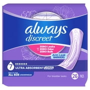 Always Discreet Adult Incontinence Pads for Women, Ultra Absorbent, Long Length, Postpartum Pads, 26 Count