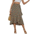 thumbnail image 2 of SAYOO Vinatge Women Long Midi Skirts 2022 Female High Waist Tie-up Split Floral Print Ruffles Irregular Hem Skirts Beachwear, 2 of 8
