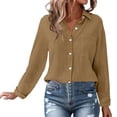 thumbnail image 6 of Outfmvch Button Down Shirts for Women Linen Shirts for Women Gauze Blouses for Women Loose Fit V Neck Ladies Blouse Cotton Linen Pleated Belt Pocket Coffee S, 6 of 9