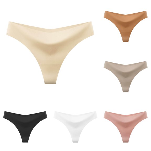 Xijirk Women Panties Thong with Seamless Wide Waist Band V Cut Front Soft Stretchy Close Fit for Daily Night Out Party Wear,Beige,M