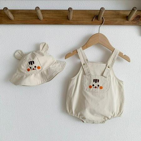 

OQC Baby Unisex Sleeveless Romper Hat Set Cute 2PCS Set