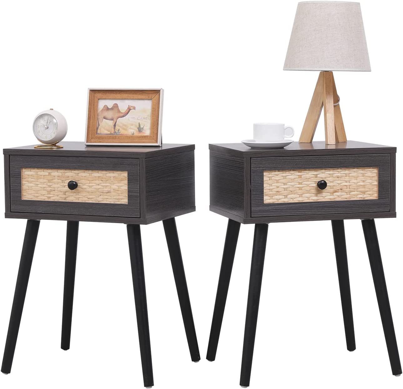 vipace Nightstand End Side Table with Storage Drawer and Solid Wood
