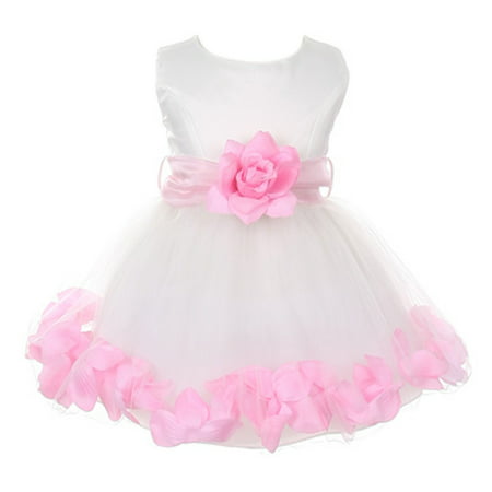 Baby Girls Ivory Pink Floral Petals Organza Sash Flower Girl Dress