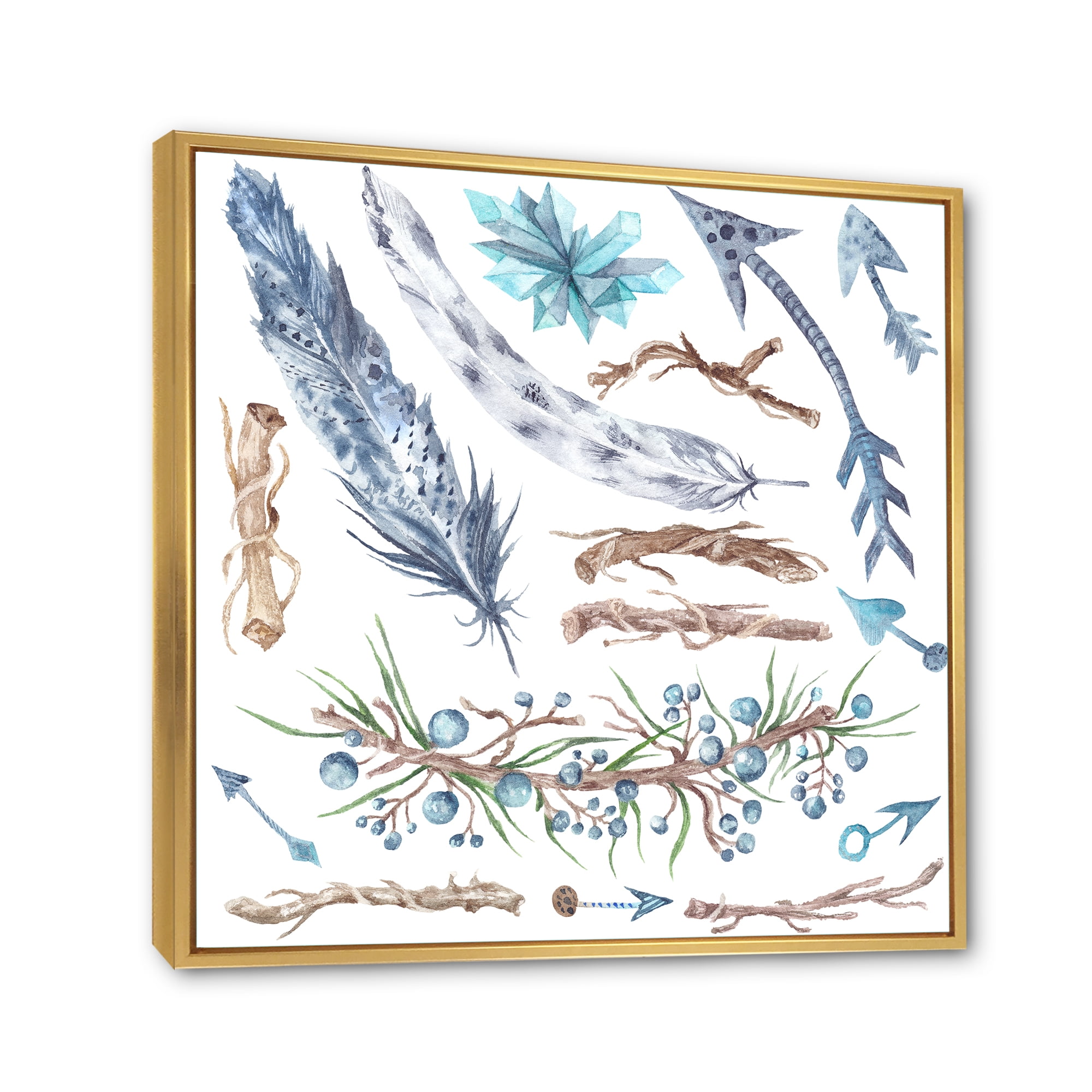Designart 'Tribal Forest Elements' Bohemian & Eclectic Framed Canvas Wall Art Print