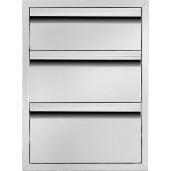 Outdoor Kitchen Drawers, 18" W24"H23"D Stainless Steel Triple BBQ Drawers, Access Drawer with Chrome Handle Enclosed Built-in Flush Mount for Outdoor Kitchen,Grilling,BBQ Island