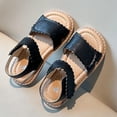 thumbnail image 6 of Fesfesfes Girls' Hollow Flower Sandals Princess Soft Soled Open Toe Casual Beach Shoes Summer Breathable Non-Slip Flat Sandals for School Party Outdoor Walking Shoes(Black,18 Months), 6 of 7