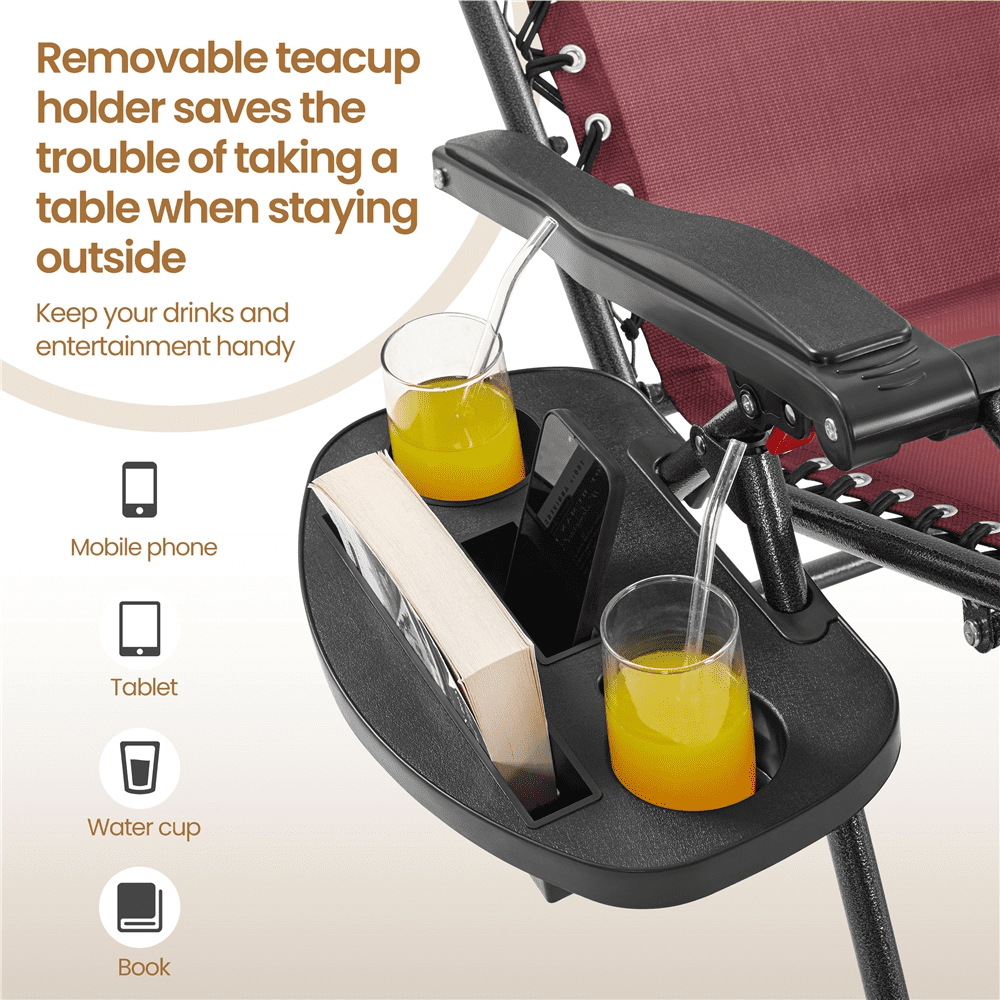 Alden Design 2pcs 26in Foldable Outdoor Zero Gravity Chair with Cupholder/Pillow, Burgundy