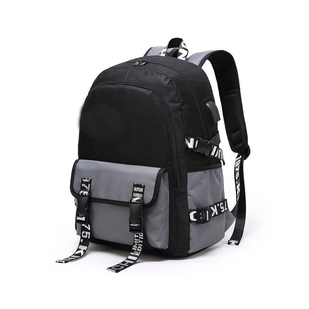 Qarigey de escuela secundaria con USB Universidad Oficina Trabajo Computadora Bolsa de almacenamiento Camping Botella de agua Mochilas Negro Qarigey AP012214-02