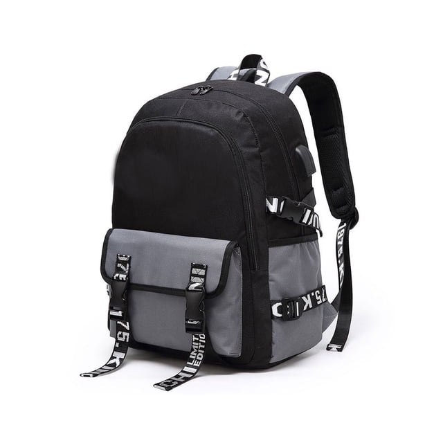 Qarigey de escuela secundaria con USB Universidad Oficina Trabajo Computadora Bolsa de almacenamiento Camping Botella de agua Mochilas Negro Qarigey AP012214-02