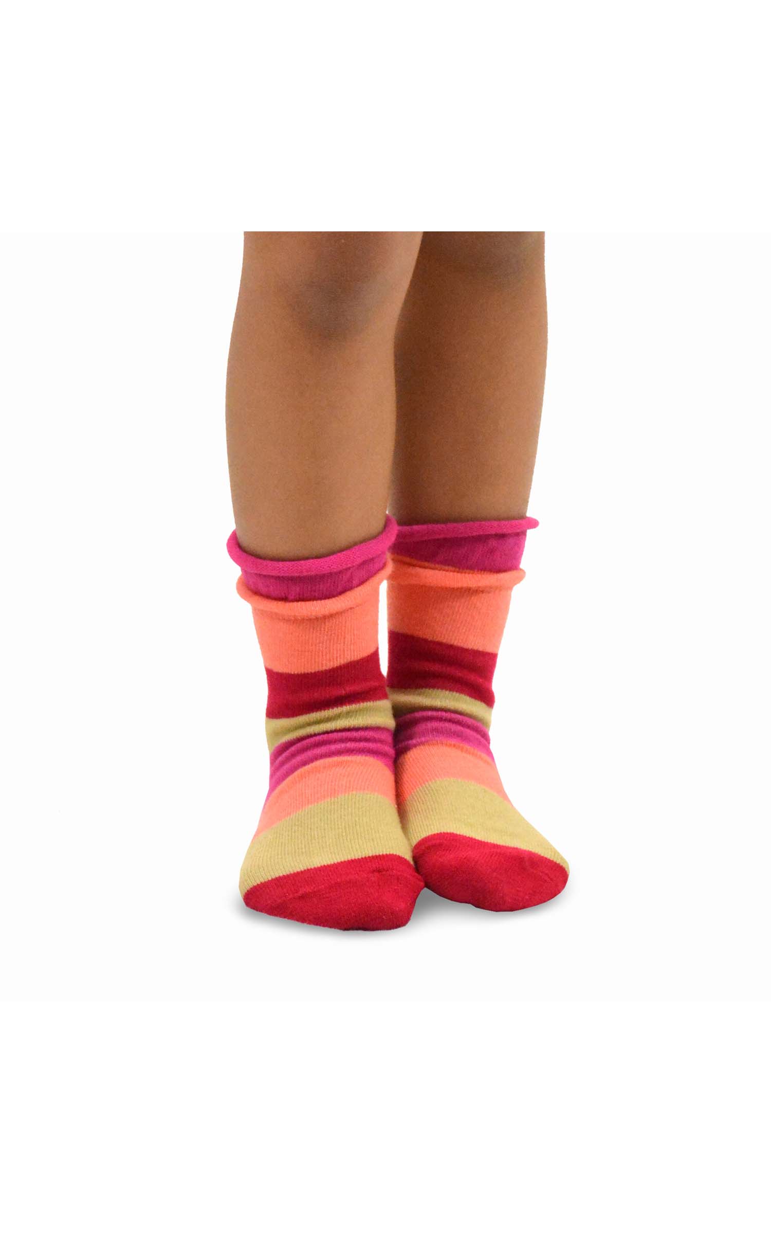 TeeHee Little Kids Girls Cotton Crew Basic Roll Top Socks 6 Pair Pack (9-10 Years, Indian Stripe) - image 5 of 7
